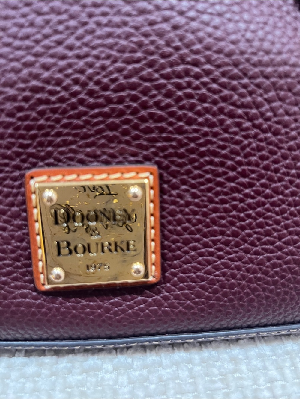 Dooney & Bourke  large Burgundy Pebble Leather Satchel with Tan Trim - Picture 5 of 16